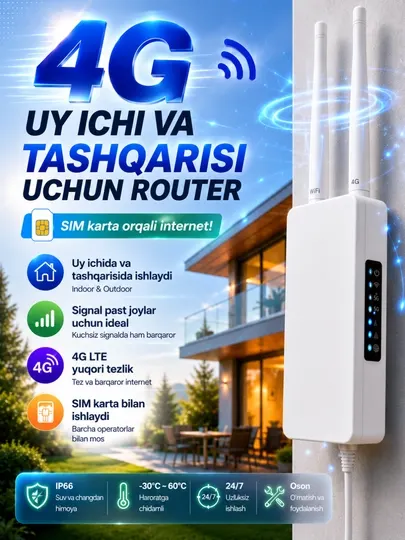 4GLTECPE Wi-Fi роутер с SIM-картой,для дома и улицы,внешняя антенна2м.скорость до300Мбит/с