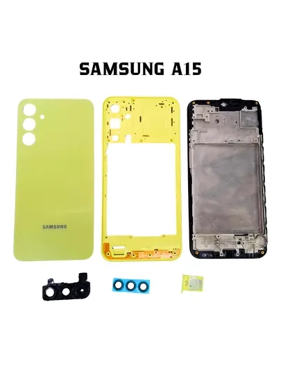 Корпус Samsung A15 в сборе: задняя крышка, рамка, кнопки, стекло камеры и SIM-лоток
