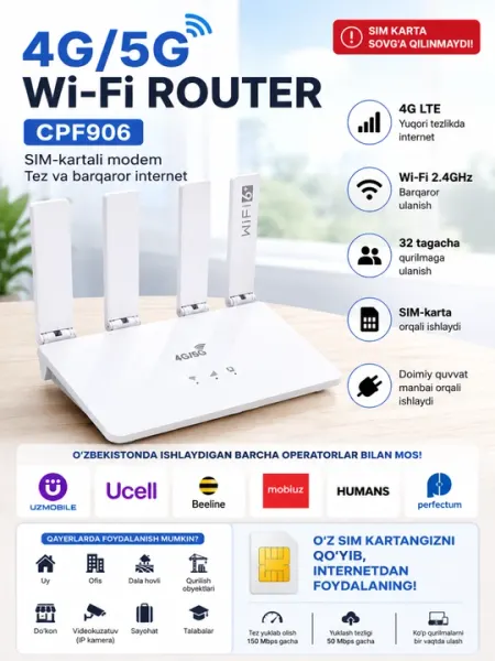 Wi-Fi роутер с SIM-картой CPF906 WiFi Router