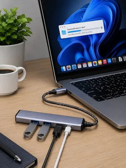 Многофункциональный адаптер USB-C HUB 5-в-1 для ноутбуков, смартфонов и планшетов