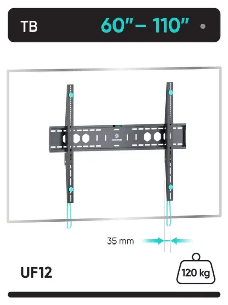 ONKRON Кронштейн для телевизора 60"-110" фиксированный, чёрный UF12