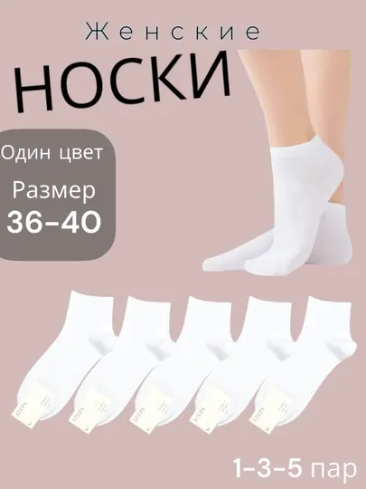 Носки женские, короткие, однотонные, размер 36-40, в комплекте 1-2-5 пар