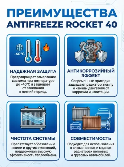 Антифриз Rocket -40°C, охлаждающая жидкость G11 / G12, 5 кг