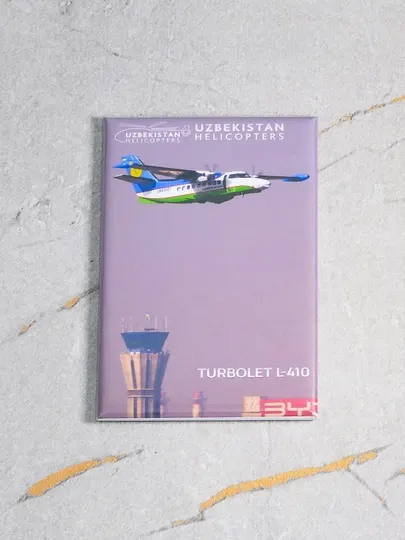Фото магнит авиа сувенир, самолёт Let L-410 Uzbekistan Helicopters UzAirways, 8x5 см