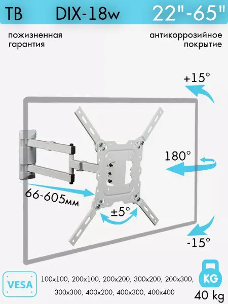 Kromax Кронштейн для телевизора 22"-65" настенный DIX-18W