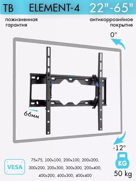 Kromax Кронштейн для телевизора 22"-65" настенный ELEMENT-4
