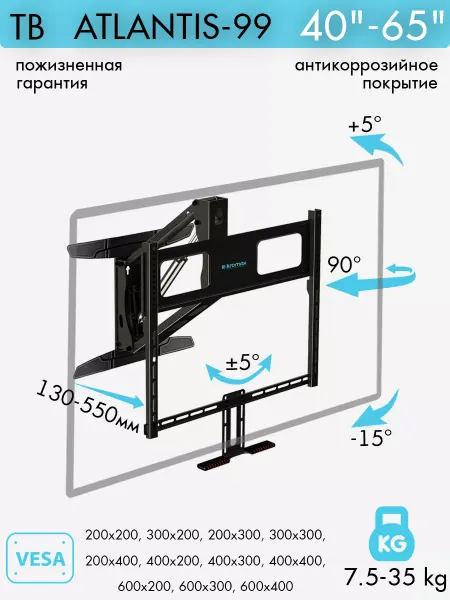 Kromax Кронштейн для телевизора 40"-65" настенный ATLANTIS-99