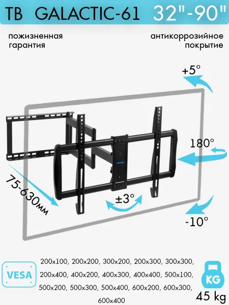 Kromax Кронштейн для телевизора 32"-90" настенный GALACTIC-61