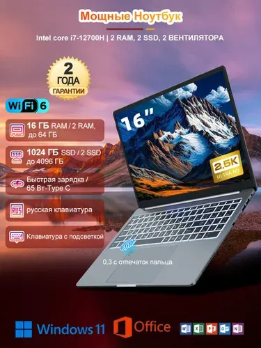 Ninkear X-Book N16 Mate Pro(14ядер,активированы Windows и Office.2.5K,120 Гц,2RAM) Игровой ноутбук 16", Intel Core i7-12700H, RAM 16 ГБ, SSD 1024 ГБ, Intel Iris Xe Graphics, Windows Pro, серый металлик, Русская раскладка