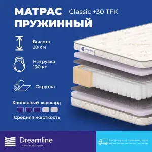 Матрас ортопедический 130x190 Dreamline Classic +30 TFK, независимые пружины