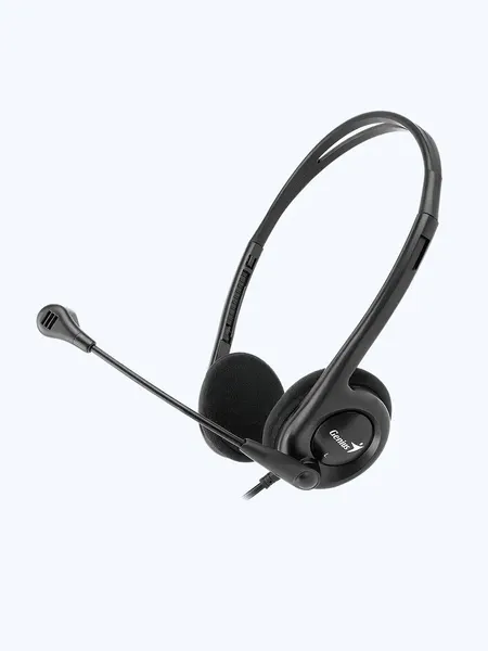 Гарнитура проводная Genius HS-200C +Single Jack Cable, с микрофоном, разъем 3.5 мм, кабель 1.5 м, черный
