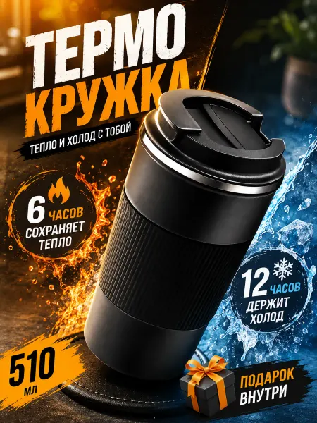 Термокружка 510 мл для кофе и чая автомобильный термос 0.5 л