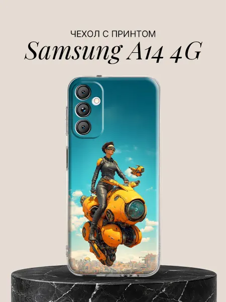 Samsung Чехол на A14 4G Гонщица на футуристическом мотоцикле