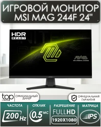 MSI 24" Монитор Игровой MAG 244F 16:9 FHD 1920x1080, IPS, 0,5ms(GTG) 1000:1, 200гц, черный (9S6-3BC41H-011), IPS, 1920x1080 Full HD, 200 Гц, черный