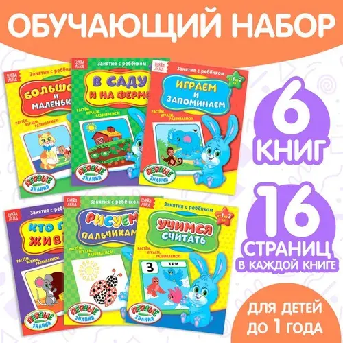 Обучающие книги Полный годовой курс. Серия от 0 до 1 года, 6 книг по 16 стр., в папке 1315970