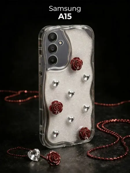 РИНОФОН Чехол с розами и кристаллами на Samsung Galaxy A15