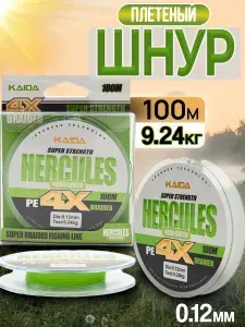 Плетенка KAIDA леска для рыбалки, шнур плетеный рыболовный светло-зеленый 0.12 мм 100 метров (Neon Green)