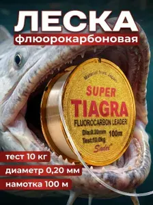 Леска тиагра для рыбалки летняя, флюорокарбоновая 0,20 мм, 100м, спиннинга, фидера, поводков, бисера