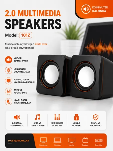 101Z мультимедийные компьютерные колонки 2.0, USB питание, 3.5 мм, черные
