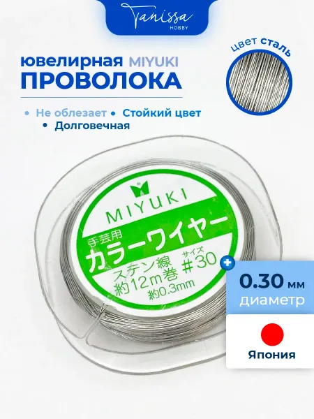 Tanissa Hobby MIYUKI Проволока ювелирная сталь, 0,3мм, 12м