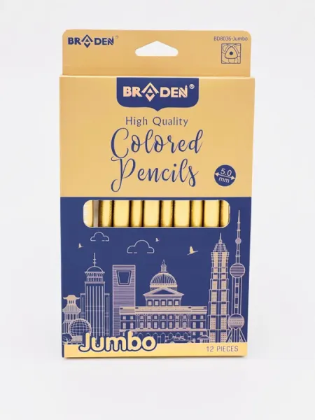 Цветные карандаши для рисования Braden "Colored Pencils", 12 цветов, 5.0 мм