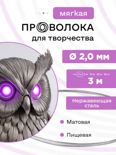 DoLuress Проволока нержавеющая мягкая 2,0 мм 3 метра, 12Х18Н10Т