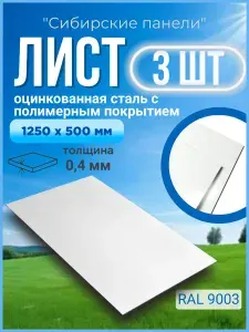 Лист оцинкованный, белый 1250 х 500 мм/ 0,4 мм/ 2 шт