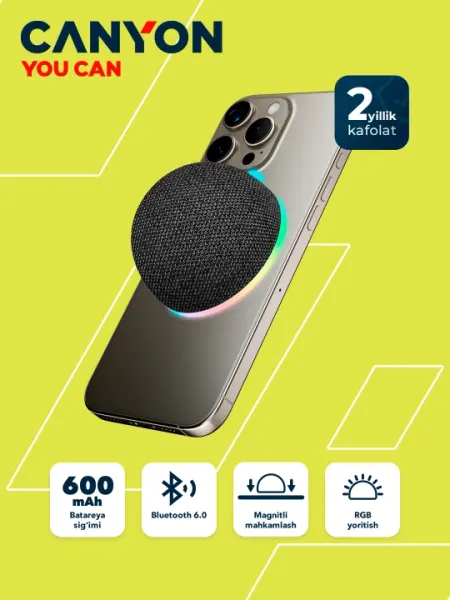 Портативная магнитная колонка Canyon OnMove 13, Bluetooth 6.0,RGB подсветка, MagSafe