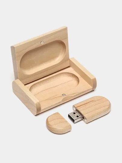 Деревянный USB флэш накопитель в подарочной коробке из бамбука 8, 16, 32 ГБ, 2.0