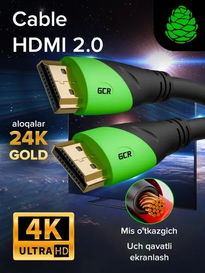 GCR PRO Кабель HDMI 2.0 для монитора ТВ приставки экран UHD, 4K, 60Hz, 18 Гбит