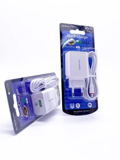 Быстрое зарядное устройство Borofone BA21A, QC 3.0, 18W, с кабелем Micro-USB