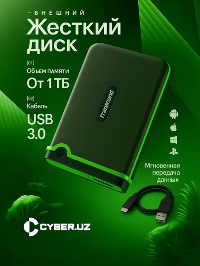 Внешний хард, портативный жесткий диск HDD Transcend StoreJet 25M3, 1TB/2TB/4TB, USB 3.0