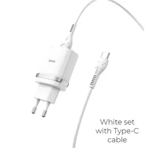 Сетевое зарядное устройство Hoco C12Q (быстрая зарядка QC3.0), 1USB+кабель Type-C, цвет белый