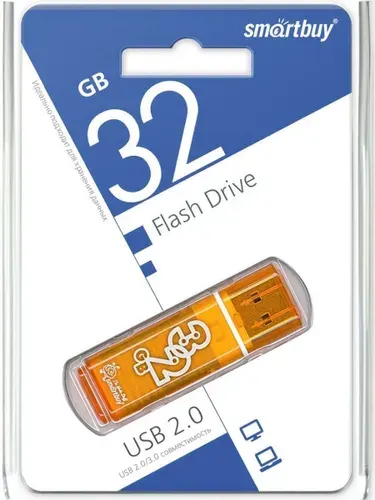 SmartBuy Glossy 32 ГБ USB-флеш-накопитель, USB 2.0, USB Type-A, SB32GBGS-Or, оранжевый витамин