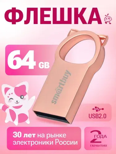 Флешка 64 Гб USB 2.0 Smartbuy Металлическая Kitty