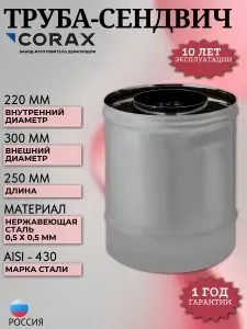Труба-сэндвич Ф 220х300 L 0,25м (430/0,5х0,5)