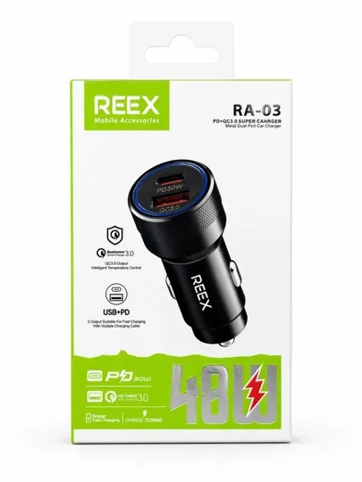 Автомобильное зарядное устройство REEX RA-03 (48W, PD 30W + QC 3.0)