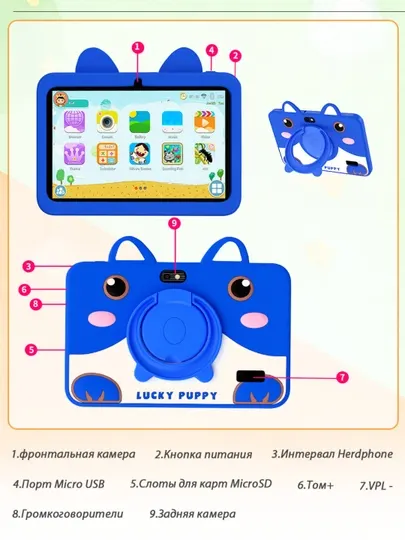 Детский обучающий планшет: 7 дюймов, двойная камера, Wi-Fi/Bluetooth 4.0