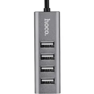 USB-концентратор, разветвитель USB Hoco HB1 Tarnish хаб - концентратор 4 порта USB2.0 линейка - темно-серый