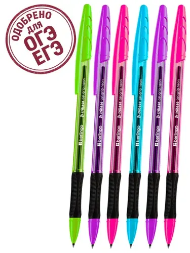Ручка гелевая 6 шт Berlingo Tribase Gel grip neon 0,5мм черная