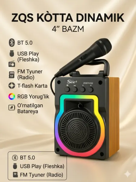 Беспроводная колонка Sing-e ZQS14102: портативная, BT 5.0, черная