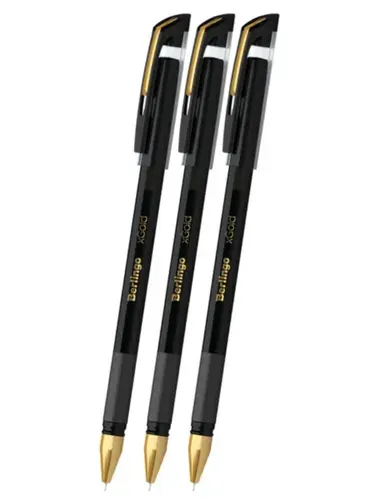 Ручка шариковая 3шт Bеrlingo xGold грип 0.7мм черная