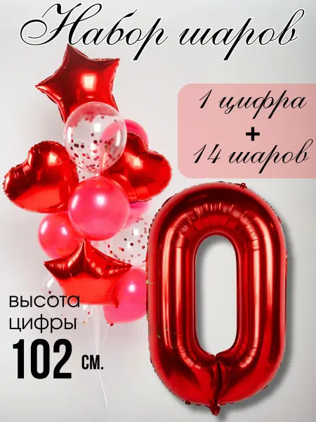 BALLOOMI Шар цифра 0 красная с набором шариков на день рождения