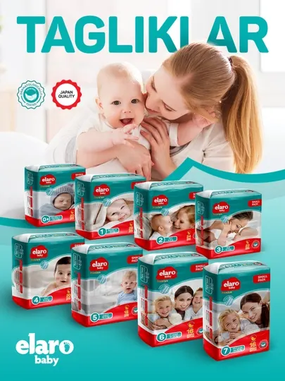 Подгузники Elaro Baby, размеры от 0+ до 7
