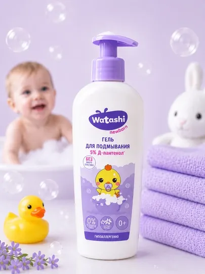 Watashi Гель для подмывания малышей после подгузника 0+, 250 мл