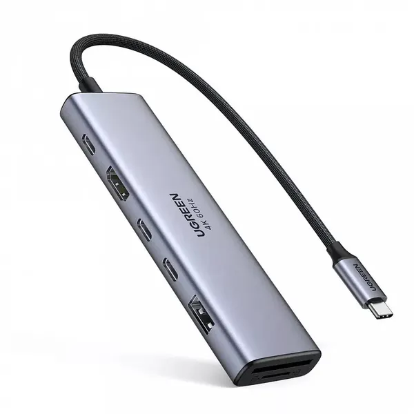 Конвертер UGREEN CM639 (45520) 11-in-1 4K@60Hz 2xUSB-C 3.2+USB-A 3.2+USB-A 3.0+HDMI+VGA+RJ45 Gigabit+SD/TF+AUX3.5mm+PD Converter, серый