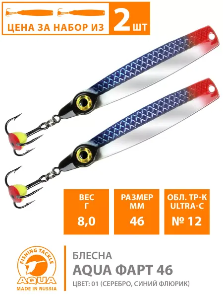 Aqua Блесна зимняя рыболовная Фарт 46mm 8g цвет 01 2шт