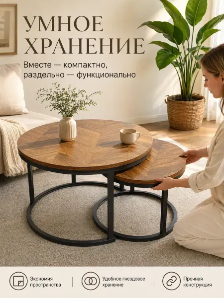 Стол журнальный круглый в гостиную, комплект