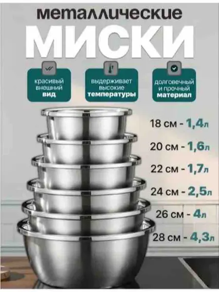 Профессиональный набор мисок из стали для готовки