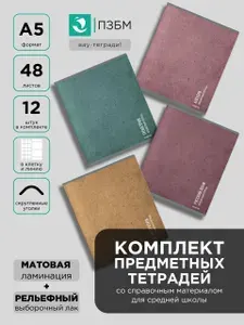 Тетрадь на скрепках 48 л 12 шт в клетку и в линейку ПЗБМ Акцент A5, 020668
